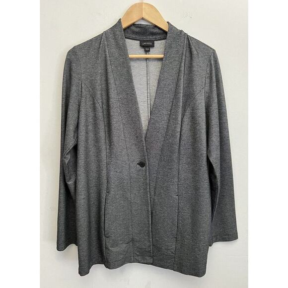 J. Jill Wearever Collection Gray Knit Blazer Sz Small Stretch 1 Button Jacket - Picture 1 of 10